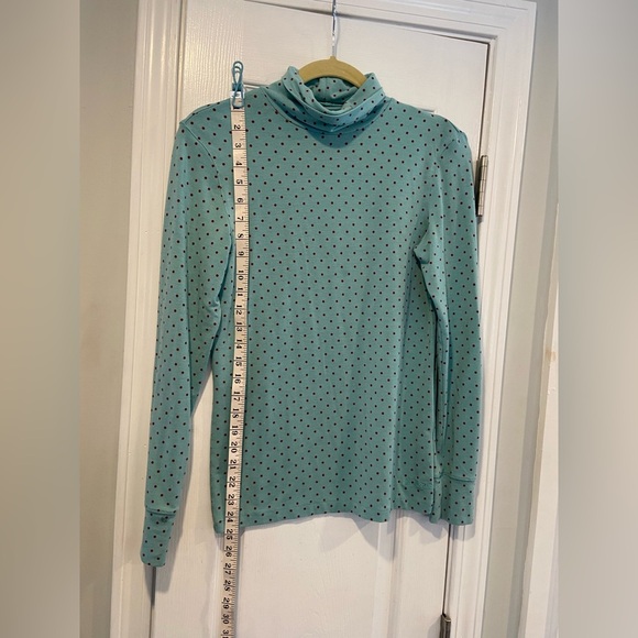 L.L. Bean Size XS Blue Red Polka Dot Long Sleeve Pullover Turtleneck Top Stretch - Picture 7 of 10